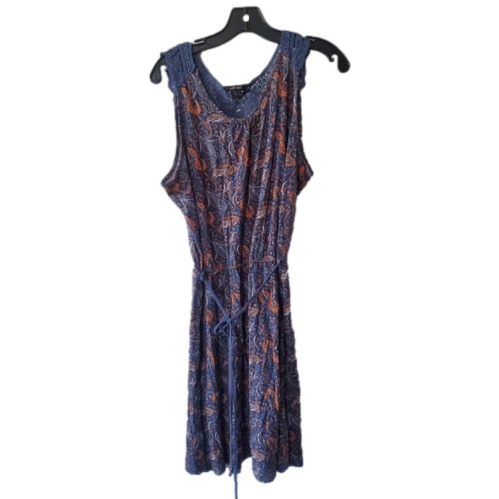 Esmara UK Brand Crochet Back Sinched Waist Tie Size 16 Blue and Orange Abstract.